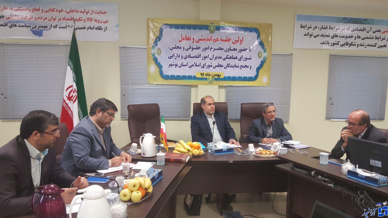 جلیلی معاون وزیر اقتصاد در جلسه شورای هماهنگی اقتصادی بوشهر: وظیفه اصلی بانک ها تامین سرمایه در گردش واحدهای تولیدی است/ راه اندازی بازار سرمایه در استان بوشهر یک ضرورت است/ نباید اجازه داد که سرمایه مردم به سمت بازارهای کاذب هدایت شود/ نمایندگان مردم در مجلس باید روشن و شفاف در جریان امورات اقتصادی قرار بگیرند