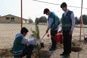 غرس نهال در هنرستان شهید بهرامی سمنان