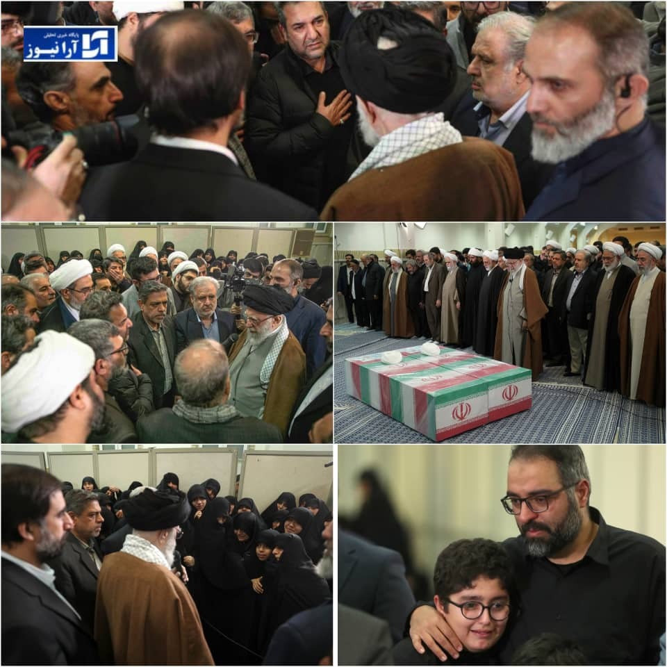 اقامه نماز رهبر انقلاب بر پیکر دو قاضی شهید