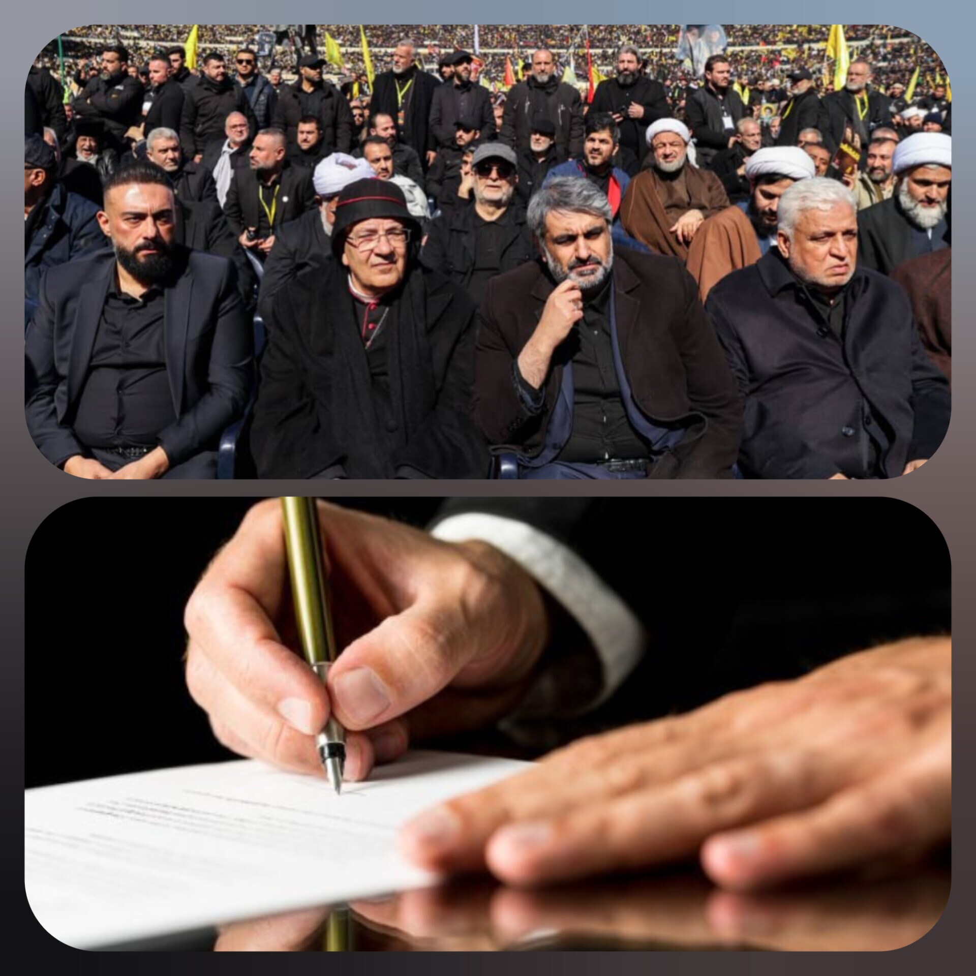 آغاز دیدار رئیس مجلس با همتای لبنانی خود که بعد از مراسم تشییع شهیدان مقاومت برگزار شد، با گپ و گفت غیررسمی همراه بود