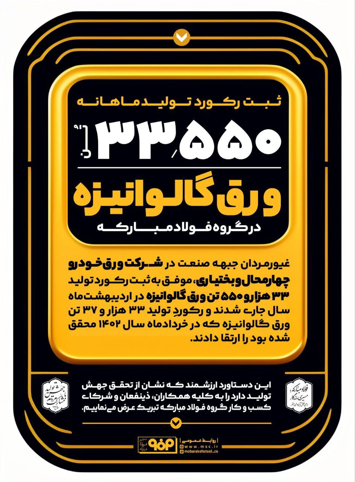 ثبت رکورد تولید ماهانه ورق گالوانیزه در گروه فولاد مبارکه