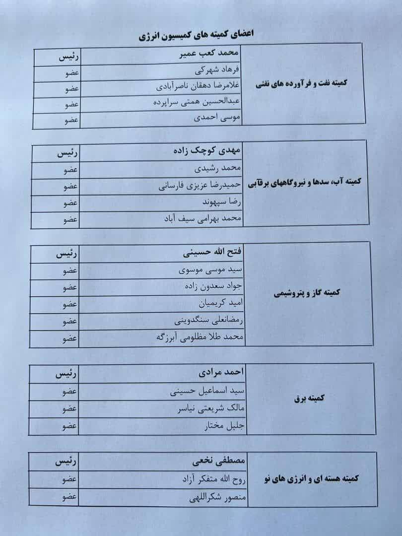 کعب عمیر ریاست مهمترین کمیته کمیسیون انرژی را به عهده گرفت/کعب عمیر ریاست مهمترین کمیته کمیسیون انرژی را به عهده گرفت